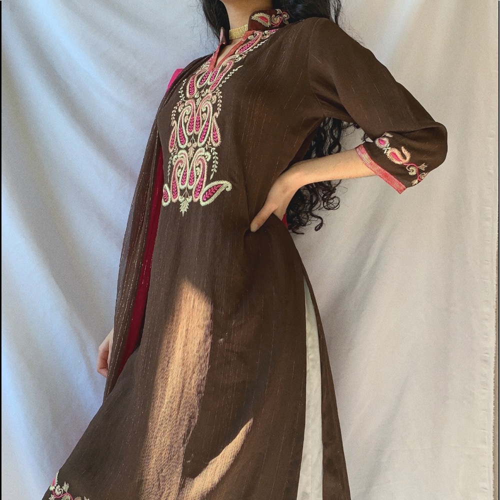 Indian Brown and Pink Top and Scarf